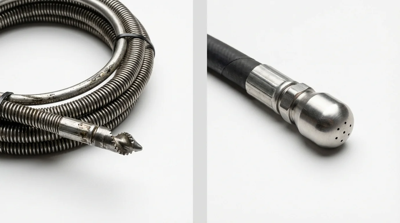 Drain snake cable and hydro jetting nozzle used for drain cleaning in Harrison, NE