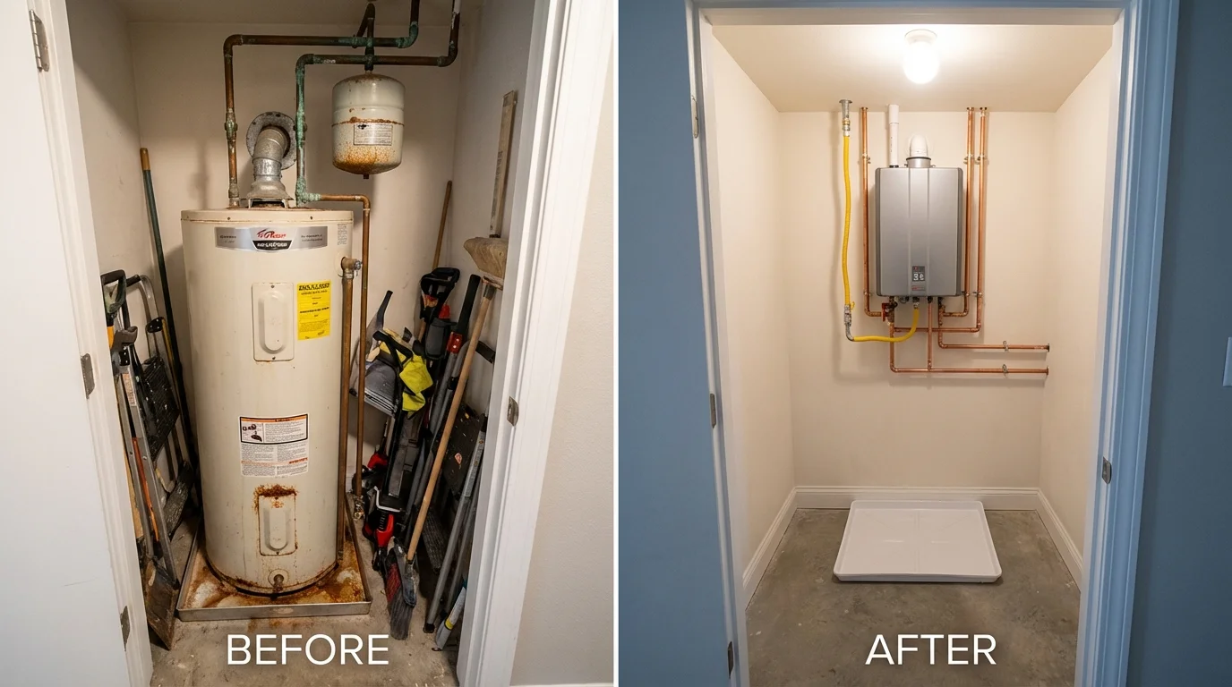 Tank water heater versus wall-mounted tankless unit comparison for Harrison, NE homeowners